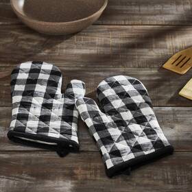 84831 Vhc Brands Annie Buffalo Check Black Oven Mitt Set Of 2