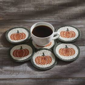 85512 Vhc Brands Pumpkin Bounty Stencil Braided Cotton Coaster Set Of 6