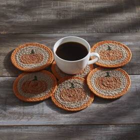 85568 Vhc Brands Harvest Blessings Natural Stencil Pumpkin Jute Coaster Set Of 6