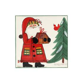 Vietri 663698500087 Old St. Nick Trivet With Bird House 8 Inch Sq Decorative Ceramic Ki