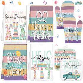 Lua-vitalcozy-1048 Vitalcozy 8 Pcs Easter Kitchen Towels Oven Mitts And Pot Holder Sets Happy Kitch Lua-vitalcozy-1048 Vitalcozy 8 Pcs Easter Kitchen Towels Oven Mitts And Pot Holder Sets Happy Kitch