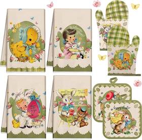 Lua-vitalcozy-1052 Vitalcozy 8 Pcs Easter Kitchen Towels Oven Mitts And Pot Holder Sets Happy