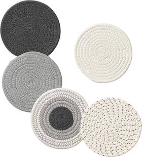 Gd5jt Vitever 5 Pieces Trivets For Hot Dishes Potholders Set 100% Cotton Woven Beige