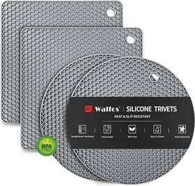 Walfos 696543340330 Silicone Trivet Mats - 4 Heat Resistant Pot Holders Multipurpose Hot For