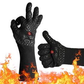 1472 Wamoma 850055154124 Long Bbq Gloves - F Heat Proof Internal Cotton Lining Non-slip Silicone