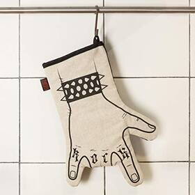 We Love Rock 030615022137 Right Hand Silkscreened Kitchen Glove Ecru