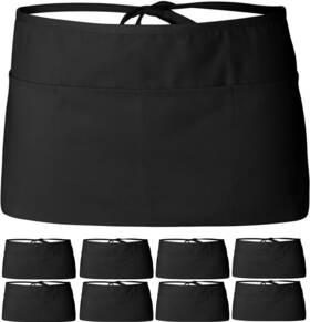 Bl12waistaprn White Classic 12 Pack - Black Server Waist Aprons Waitress Half Apron