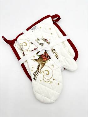 190008 Williams-sonoma T Was The Night Christmas Oven Mitt And Potholder Set Holiday Gift