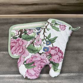 2085433 Williams-sonoma Canton Rose Oven Mitt And Potholder Set Multicolor Nwot