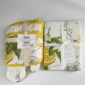 3642971 Williams Sonoma Beverly Lemon Cotton Mitt And Potholder Set With Kitchen Towels