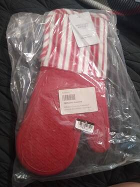 5146803 Williams-sonoma Ultimate Oven Mitt Striped Claret Red White Cotton Kitchen
