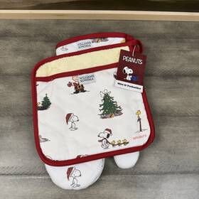 5985638 Williams-sonoma Peanuts X Oven Mitt And Potholder Set Christmas Set/2 Nwt