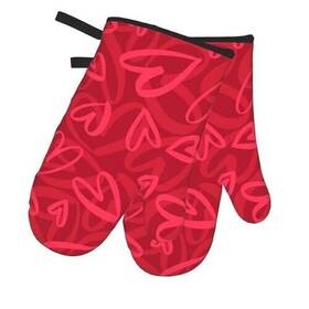 Woaidy 542619145473 Oven Mitts Cute Red Heart Pattern Heat Resistant Kitchen Gloves Set Of 2 For Coo