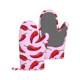 D6grp-717209946 Woaidy Heat Resistant Oven Mitts 2 Pack 500 F Silicone One Size Peppers Pink Red