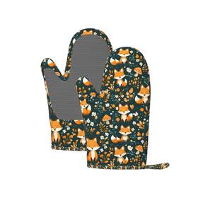 Jss2gdg-700963902 Woaidy Forest Fox Silicone Oven Mitts Set Of 2 Heat Resistant Up To One Size