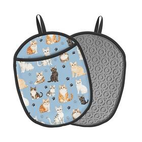 Woaidy Jss2gdg-700970467 Cat Blue Silicone Pot Holders Set Of 2 Heat Resistant Up To 500 F Nonslip K
