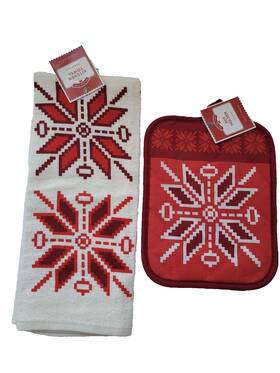 Women Owned 825540075802 Christmas Snowflake Kitchen Towel And Potholder Set 2 Pc Combo For Holiday Decor