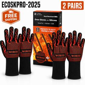 1472 Worod 199874063294 2 Pairs Bbq Grill Gloves F Extreme Heat Resistant Grilling Nonslip