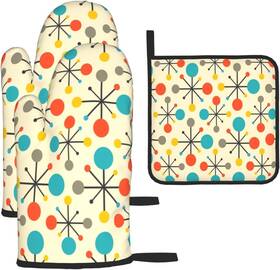 Wovoto 726084019980 Mid Century Fifties Modern Atomic Retro Oven Mitts And Pot Holders Sets Of 3 Ye