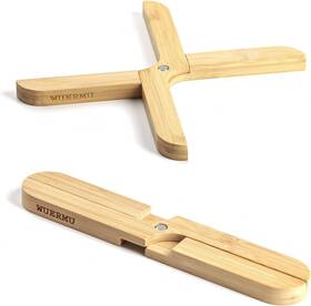 Wuermu 445053468491 Foldable Bamboo Trivet Set Of 2-10 Inch Heat-resistant Pot Holder Natural Wood