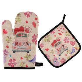 Wusikd 887086250174 Valentines Truck Red Hearts Oven Mitts And Pot Holders Sets Heat Resistant Non S
