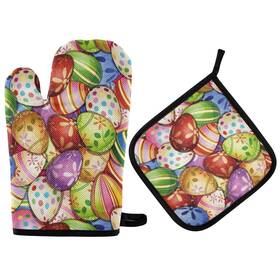 Wusikd 887086284780 Happy Easter Day Colorful Eggs Oven Mitts And Pot Holders Sets Spring Rabb