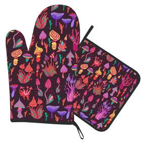547450452 Xbfcdn Purple Mushroom Oven Mitt And Pot Holder Set Glove For Kitchen Baking Cooki