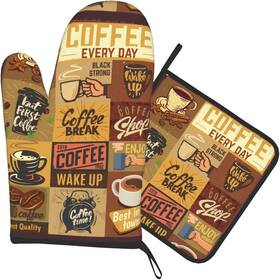 547488835 Xbfcdn Brown Coffee Oven Mitt And Pot Holder Set Glove For Kitchen Baking Cooking