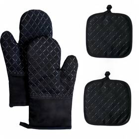 B0cywy41b5 Xukokely Oven Mitts And Pan Racks 4-piece Set - Heat Resistant 500 F Long Black
