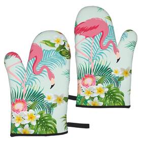 Yaateeh 031611553074 Tropical Flowers Birds Oven Mitts Waterproof Non Slip Heat Resistant Kitchen Glo