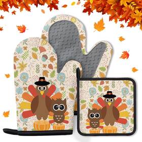 Yaedcaon 737879903056 Thanksgiving Turkey Oven Mitts And Pot Holders Set For Cooking-fall Heat Resi