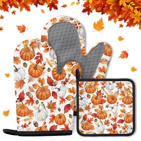 Yaedcaon 737879903070 Thanksgiving Pumpkin Oven Mitts And Pot Holders Set For Cooking Fall Heat Re