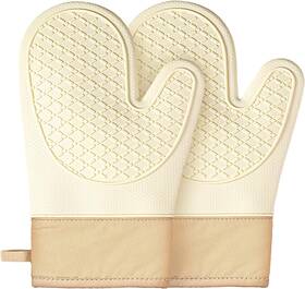 Yanlify 313043667681 Silicone Oven Mitts 2 Pcs Waterproof Non Slip Grip Gloves With Thick Sof