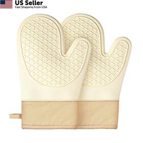Yanlify 717686707863 Silicone Oven Mitts 2 Pcs Waterproof Non Slip Grip Gloves With White