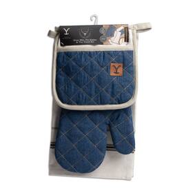 Wml045r Yellowstone 3-piece Oven Mitt Pot Holder And Tea Towel Kitchen Linen Set Kayce Collection