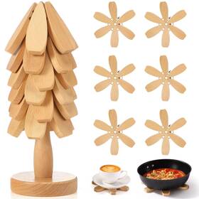Tz-yerliker-1406 Yerliker Tree Coasters Set Of 6 Wooden Trivets For Hot Dishes Stackable Trivet W