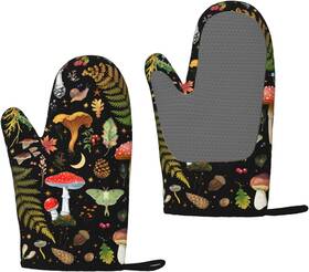 Yossyaog 744759314703 Mushroom Oven Mitts And Pot Holders 2pcs Set Kitchen Glove Heat Resistant