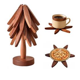 Sw-trivet-4-01 Yuatkny Wooden Tree Trivets For Hot Dishes 4 And 1 Stand Christmas Coas
