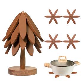 Yuoyar 749874285983 Silicone Tree Trivets For Hot Dishes - Mat Set With Stand Pads