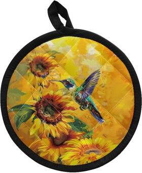 Czb27 Yuresuaet Sunflowers Hummingbird Print Anti-slip Grip Potholders