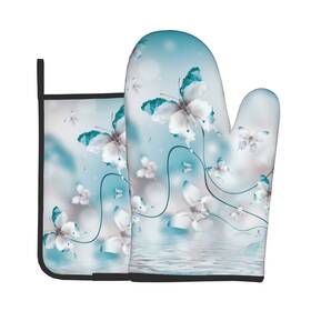 Ywtzwt 952585685308 Butterfly Oven Mitts And Pot Holders Sets Teal Gloves Hot Pads Kitchen Heat