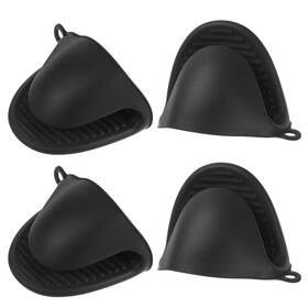 Zaplyte 703820074410 4pcs Silicone Pot Holders Pinch Grips Oven Mitts Mini Mitt Black