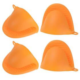 Zaplyte 703820074458 4pcs Thickened Mini Oven Gloves Silicone Mitts Finger Pot Holder Orange