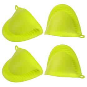 Zaplyte 703820074519 4pcs Thickened Oven Gloves Silicone Mitts Finger Pot Holder Yellow Green
