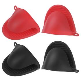 Zaplyte 724117666507 4pcs Mini Silicone Oven Mitts For Cooking Baking Gloves Red Black