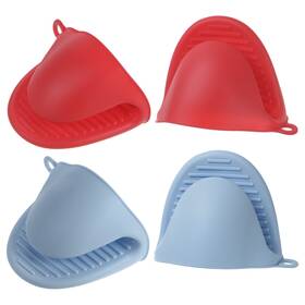 Zaplyte 724117666538 4pcs Mini Silicone Oven Mitts For Cooking Baking Gloves Red Nordic Blue