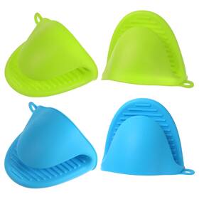 Zaplyte 724117666590 4pcs Mini Silicone Oven Mitts For Cooking Baking Gloves Blue Dark Green