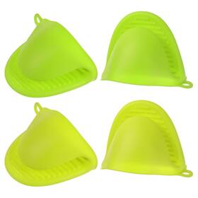 Zaplyte 724117666606 4pcs Mini Silicone Oven Mitts For Cooking Baking Gloves Light Dark Green