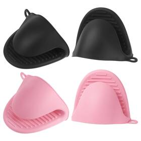Zaplyte 724117666644 4pcs Mini Silicone Oven Mitts For Cooking Baking Gloves Pink Black