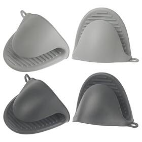 Zaplyte 724117666668 4pcs Mini Silicone Oven Mitts For Cooking Baking Gloves Dark Gray Light Grey